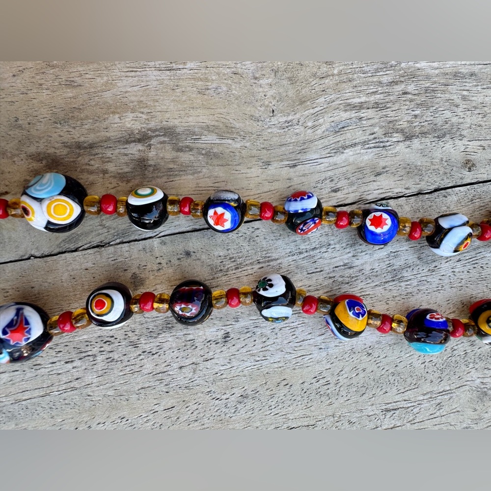 VINTAGE ITALIAN MURANO VENETIAN MILLEFIORI MORETTI GLASS BEAD NECKLACE - Picture 12 of 16